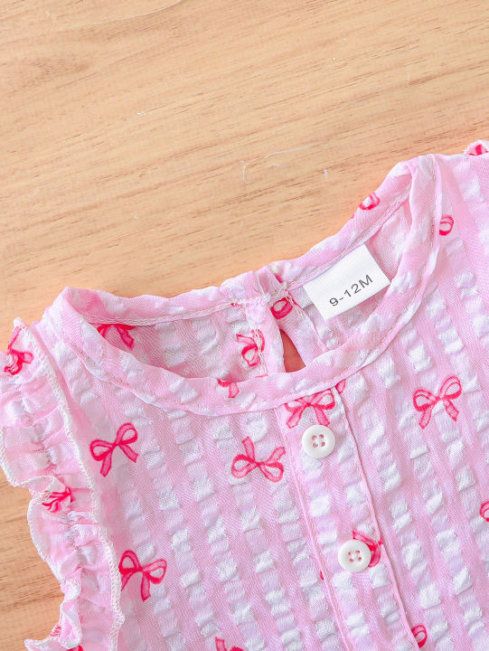 2pcs%20Summer%20Baby%20Girls%20Pink%20Gingham%20Bow%20Print%20Set,%20Ruffle%20Sleeveless%20Top%20+%20Shorts,%20Sweet%20Style,%20Daily/Outdoor%20Wear,%200-36M,%20Breat%20-%20Image%205