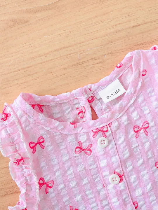 2pcs%20Summer%20Baby%20Girls%20Pink%20Gingham%20Bow%20Print%20Set,%20Ruffle%20Sleeveless%20Top%20+%20Shorts,%20Sweet%20Style,%20Daily/Outdoor%20Wear,%200-36M,%20Breat%20-%20Image%205