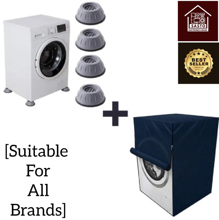 Washing Machine Heavy Double Layer Cover Waterproof 6-10 Kg and Foot Pads (Combo Set)