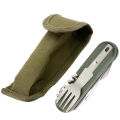2022 Outdoor Portable  Green Folding Camping Cutlery Knife Fork Spoon Bottle Opener Tableware Stainless Steel Pocket Cutlery. 