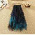 Casual Skirts Punk Net Yarn High-Waisted Irregular Skirt for Women Summer New European and American Gothic Style Versatile.