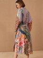 Beach Kimono for Women Peocock Printed Swimsuit Cover Up Self Belted Wrap Dresses Seaside Bathing Suits Beachwear.