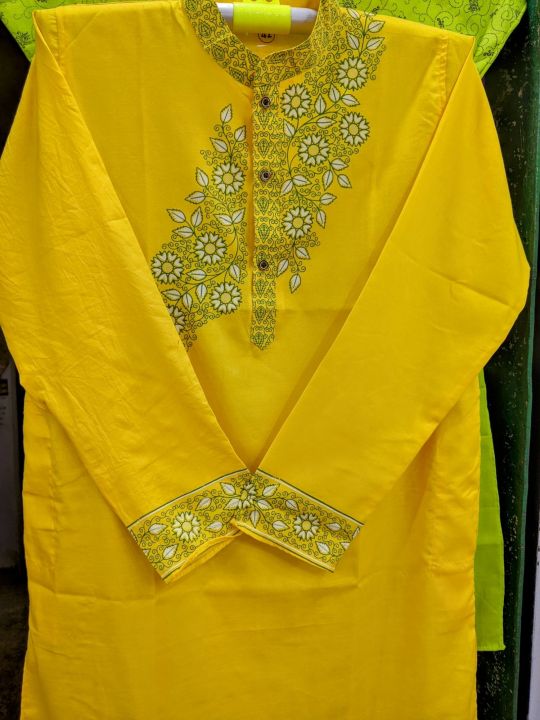 Semi Long Full Sleeve Cotton Print Panjabi For men's