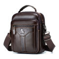 Men's crossbody bag, fashionable leather bag, trendy retro men's top layer cowhide shoulder bag. 