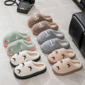Fashion Women's Bow Slippers Winter Indoor Home Warm Non-Slip EVA Thick Bottom Couples Shoes Plush Soft Sole House Slides. 
