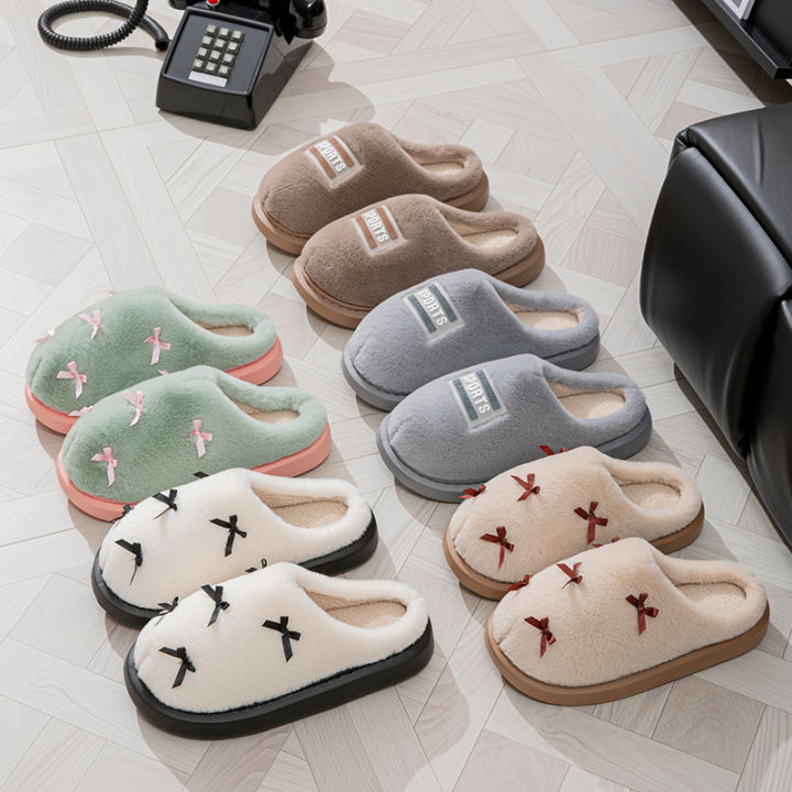 Fashion%20Women's%20Bow%20Slippers%20Winter%20Indoor%20Home%20Warm%20Non-Slip%20EVA%20Thick%20Bottom%20Couples%20Shoes%20Plush%20Soft%20Sole%20House%20Slides%20-%20Image%205