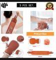 3Pcs Shower Bath Accessories Set – Body Loofah Scrubber, Long Handle Back Scrubber & Exfoliating Glove. 