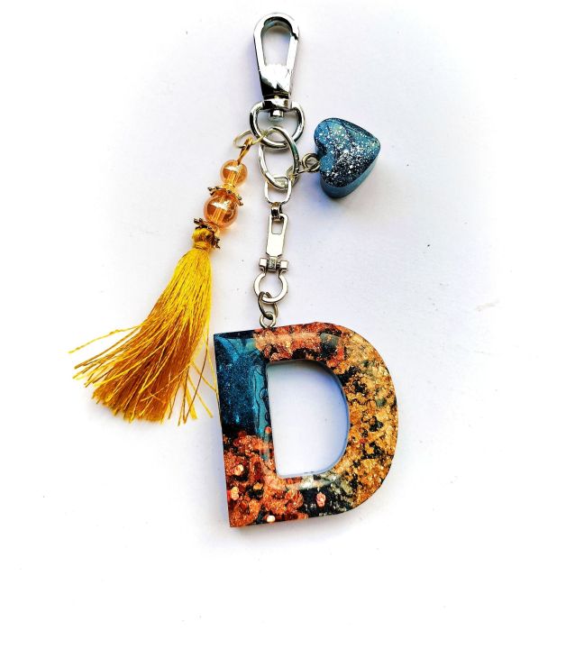 Resin keychain , Handmade custom keychain,3D letter D, Alphabet A-Z ...