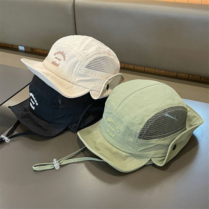 Summer Quick-Dry Kids Bucket Hat Letter Neck Protection Baby Boys Girls Sunshade Cap Kids Toddler Fisherman Hat
