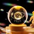 Moon Shape Milky Way Galaxy Crystal Ball LED Night Light with Wooden Base - 3D Astronaut Moon Lamp for Kids' Bedroom Ambiance, USB Tabletop Decoration Gift. 