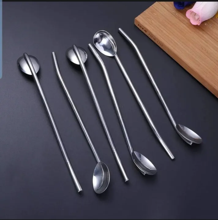 6%20Pcs/Pack%20Stainless%20Steel%20Oval%20Shape%20Metal%20Drinking%20Spoon%20Straw%20Reusable%20Straws%20Cocktail%20Spoons%20Set(Primary%20Color)%20-%20Image%203