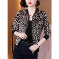Stylish Leopard-Printed Velvet Zipper Bomber Jacket For Ladies. 