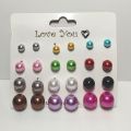 Ear Studs Pearls Multicolour 12 Pairs  in Different Sizes. 