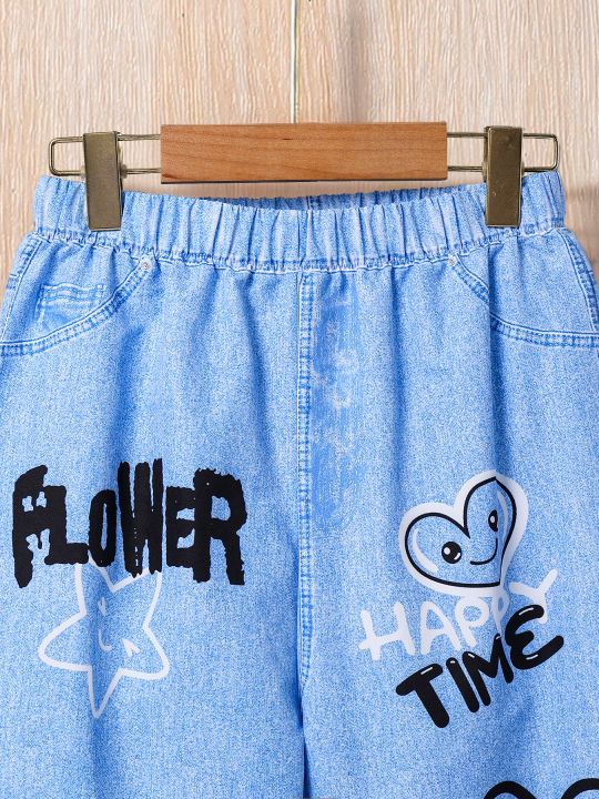 Children's%20fall%20fashion%20for%20girls%20and%20teenagers,%20imitation%20denim%20print,%20micro-elastic%20outdoor%20casual%20baggy%20straight-leg%20pants%20-%20Image%203