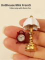 Dollhouse Mini French Table Lamp with Alarm Clock, Alloy Steel 1:12 Model Decor, No Power Required for Bedroom/Living Room.