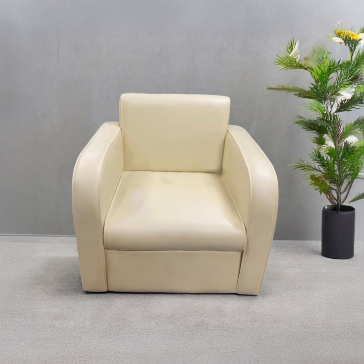 Single Seater Straight-backed Snug Sofa Set for Home and Office Faux Leather Off White and Cholocate - Sofa
