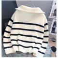 Sweater pullover women Spring and Autumn underwear 2024 New zipper stripe underlay short style popular premium sweater female.