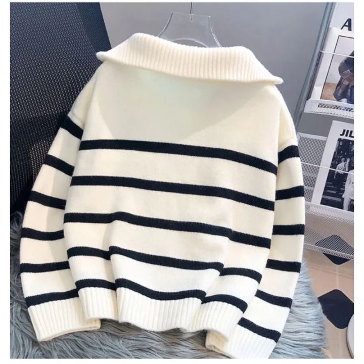 Sweater%20pullover%20women%20Spring%20and%20Autumn%20underwear%202024%20New%20zipper%20stripe%20underlay%20short%20style%20popular%20premium%20sweater%20female%20-%20Image%203