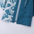 Men's Kimono Cardigans Japanese Ukiyoe Sea Wave Loose Fit Open Front Shirt Kimono Men Blue Casual Summer Shirt Beach Shirt.