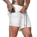 Men Fitness Built-in pocket sports Shorts Summer 2 In 1 Quick Dry Gym Beach shorts Running Double-deck Shorts mesh sweatpants.