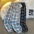 Pants Women New Bunch of feet Fashion Loose Black Plaid Summer Harajuku Students Streetwear Harem Long Trousers Womens Chic. 