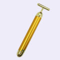 24k Gold T-shaped Vibrating Facial Roller Beauty Roller Slimming Face Massager Device Tightening Anti-wrinkle Facial Care Tools. 