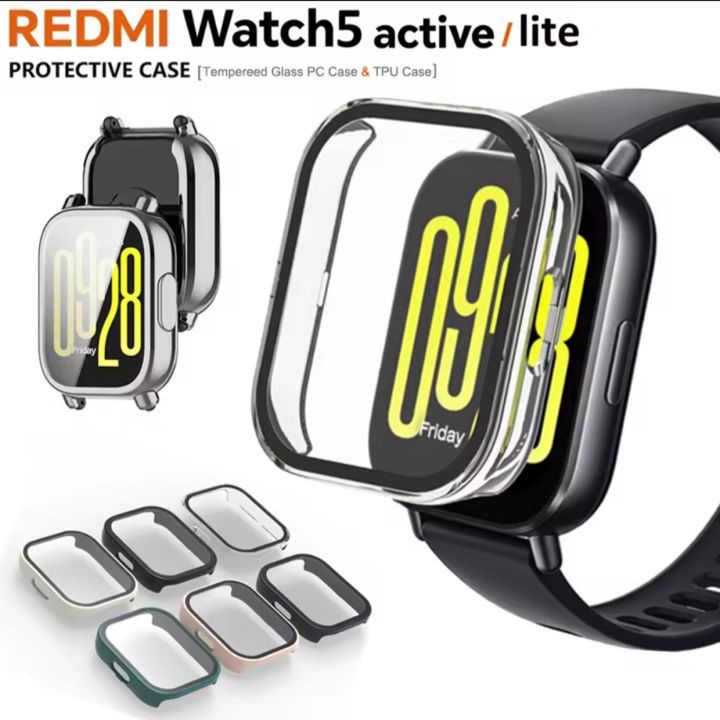 For Redmi Watch 5 Active/ 5 Lite Smart Watch bumper Case PC+Tempered Glass Screen Protector Full Cover Bumper Cases for Xiaomi Redmi Watch 5 Active, Watch 5 lite