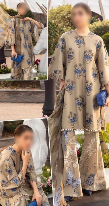 Unstitched 3pcs Dress for Girls