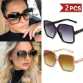 2PCS Brand Designer Fashion Oversized Sunglasses Women Plastic Female Big Frame Gradient Sun Glasses UV400 gafas de sol mujer. 