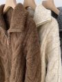Retro Solid Double Zipper Turn-down Collar Sweater Women Autumn Winter New Lazy Style Loose Knitted Cardigan Thicken Loose Tops. 