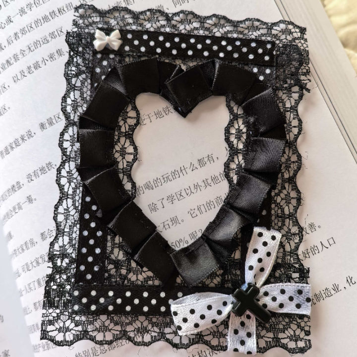 Cute DIY Lace Bowknot  Photo Card Holder Idol Photocard Case Decorative Card Cover Black White Love Heart Shape Photo Holder