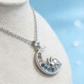 Zinc Alloy Sleeping Bunny Moon Necklace Gradient Colorful Faux Crystal Cute  for Women Girls. 