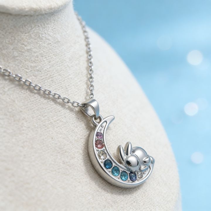 Zinc%20Alloy%20Sleeping%20Bunny%20Moon%20Necklace%20Gradient%20Colorful%20Faux%20Crystal%20Cute%20%20for%20Women%20Girls%20-%20Image%205