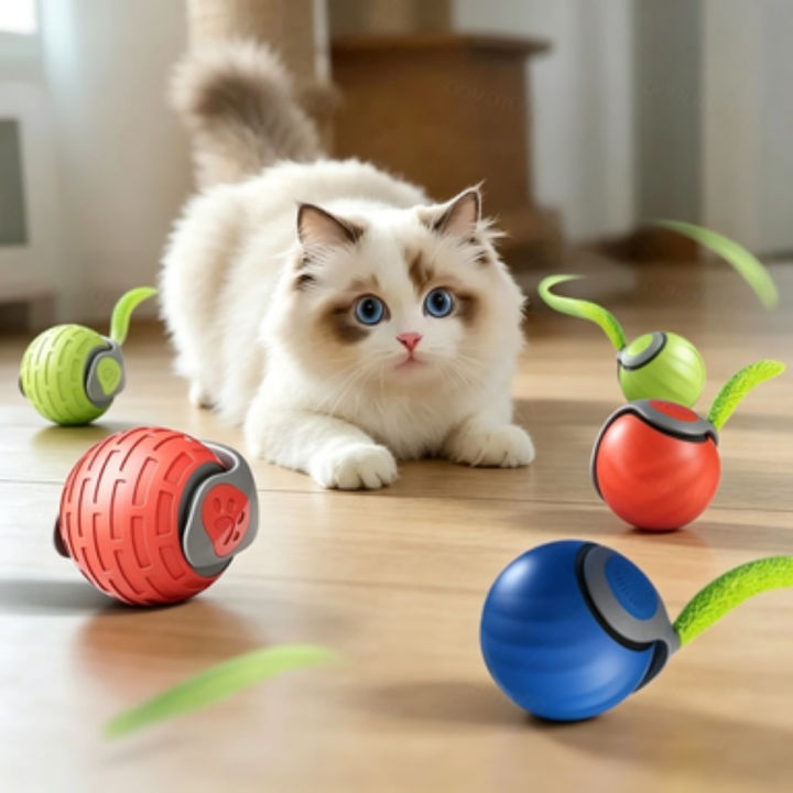 Interactive Smart Cat Ball Toy Automatic Rolling Electric Pet Teaser USB Rechargeable Self-Moving Bouncing Kitten Toy