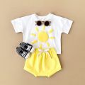 2024 Summer Girl Baby Clothes Set Newborn Baby Cotton Sun Flower Print T-shirt+Beach Shorts Toddler Boy Outfit Suit 0-3Y.