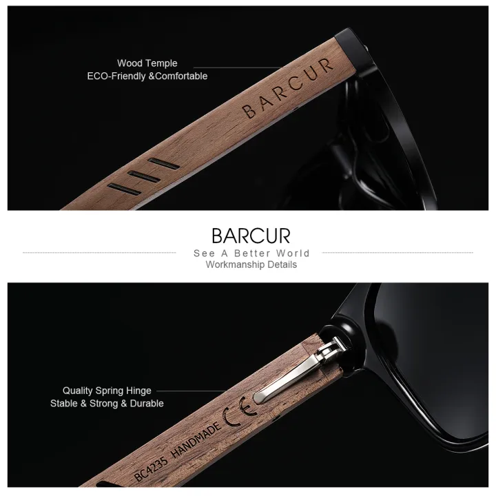 BARCUR Black Walnut Sunglasses for Men Wood Sun Glasses Man Eyeglasses ...