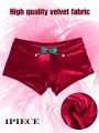 1Pc men's high-quality Christmas velvet underwear, bow and bell Christmas underwear, with skin friendly and smooth fabric.