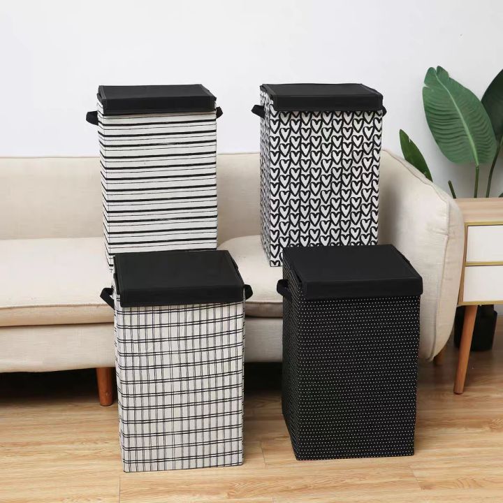 Foldable Laundry Hampers with Lids - Black & White Stylish Storage Baskets for Clothes, Toys, Home Organization, collapsible fabric basket, bucket