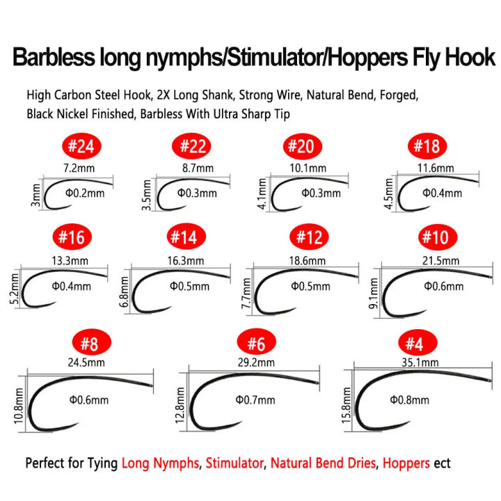 50PCS%20#4~#24%20High%20Carbon%20Steel%20Barbless%20Fly%20Hook%20for%20Stimulator%20Hoppers%20Fly%20Tying%20Hook%20Salmon%20Trout%20Fishing%20Lures%20Fishhook%20-%20Image%202