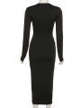 Autumn Crossed Cleavage Maxi Dress Women Concise Side Spilt Elegant Vestido Lady High Street Bodycon Slim Robe Skirt. 
