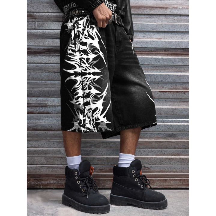 Men%20Black%20Non-Stretch%20Denim%20Jorts%20Summer%20Streetwear%20Print%20Baggy%20Wide%20Leg%20Knee%20Length%20Hip%20Hop%20Casual%20Shorts%20Y2K%20Punk%20Style%20-%20Image%203