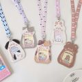 Durable PU Transparent ID Card Holder with Lanyard Animal Design Student Bus Card Case Campus Badge Sleeves Protector241.