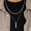 Men 3D Vertical Necklace Geometry Stainless Steel Cuban Necklace Temperament Cool Vertical Pendant Necklace. 