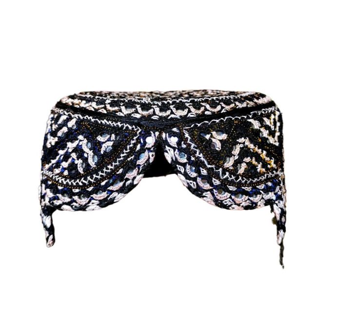 Handmade Cultural Sindhi Topi made with Black & Cream colour Commando CTC & Mirror