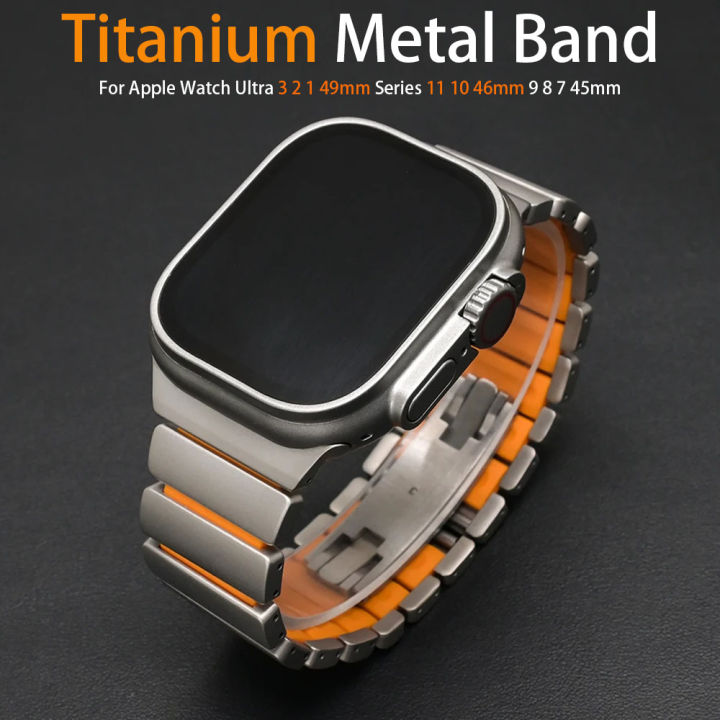Titanium Metal Band For Apple Watch Ultra 3 2 49mm Series 11 10 46mm 9 8 7 45mm Butterfly Clasp Men Strap For iWatch 6 SE 3 44mm
