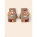 1 Pair Kids Boys Girls Cartoon Excavator Half Finger Flip Cover Winter Warm Gloves, Toddler Outdoor Knitted Cold-Proof Mittens. 