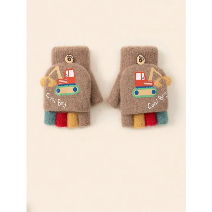 1%20Pair%20Kids%20Boys%20Girls%20Cartoon%20Excavator%20Half%20Finger%20Flip%20Cover%20Winter%20Warm%20Gloves,%20Toddler%20Outdoor%20Knitted%20Cold-Proof%20Mittens%20-%20Image%204