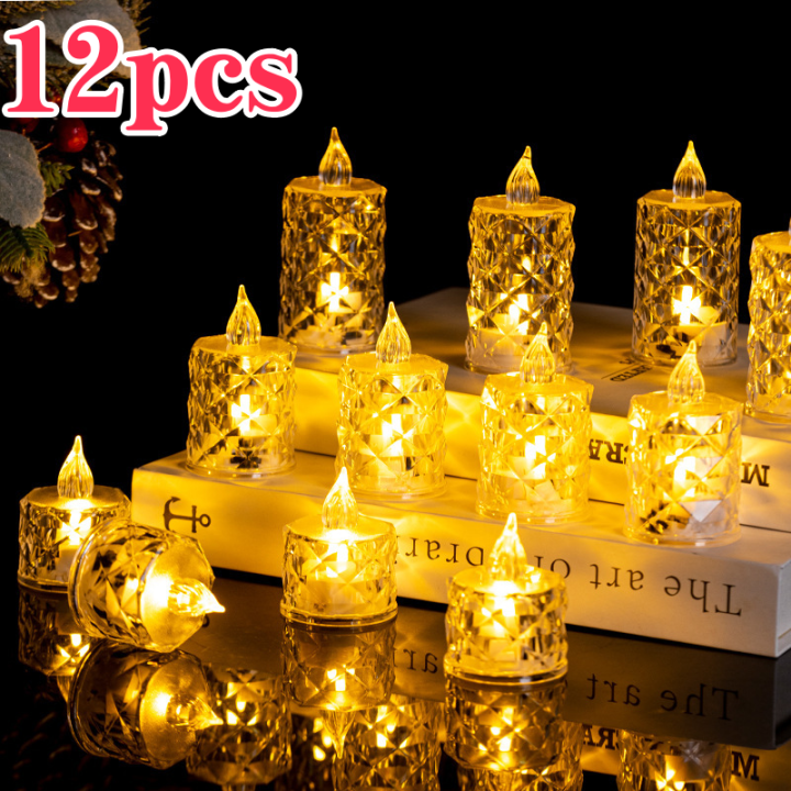 6/12/24pcs Beautiful And Elegant 3pcs Battery-Powered Flameless Candle Lights, For Weddings, Parties, Christmas Decoration