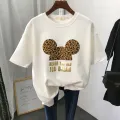 Gold Letter Grapic Leopard T-shirts Women Summer Loose Harajuku Female Black White T Shirt New Casual Women's Clothing Korean. 