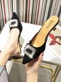 woman party shoe with pearl broach ,velvet metarial,semi heel and comfortable.